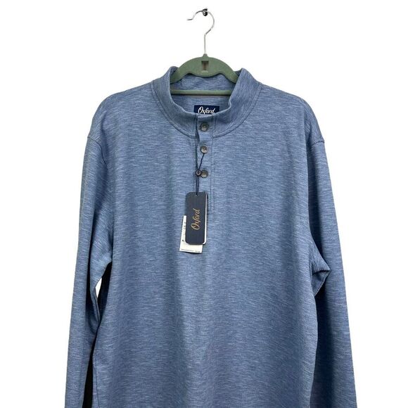 Oxford Sweater Quarter Button Stand Collar Long Sleeve Heather Blue Men Size XL - Picture 2 of 5